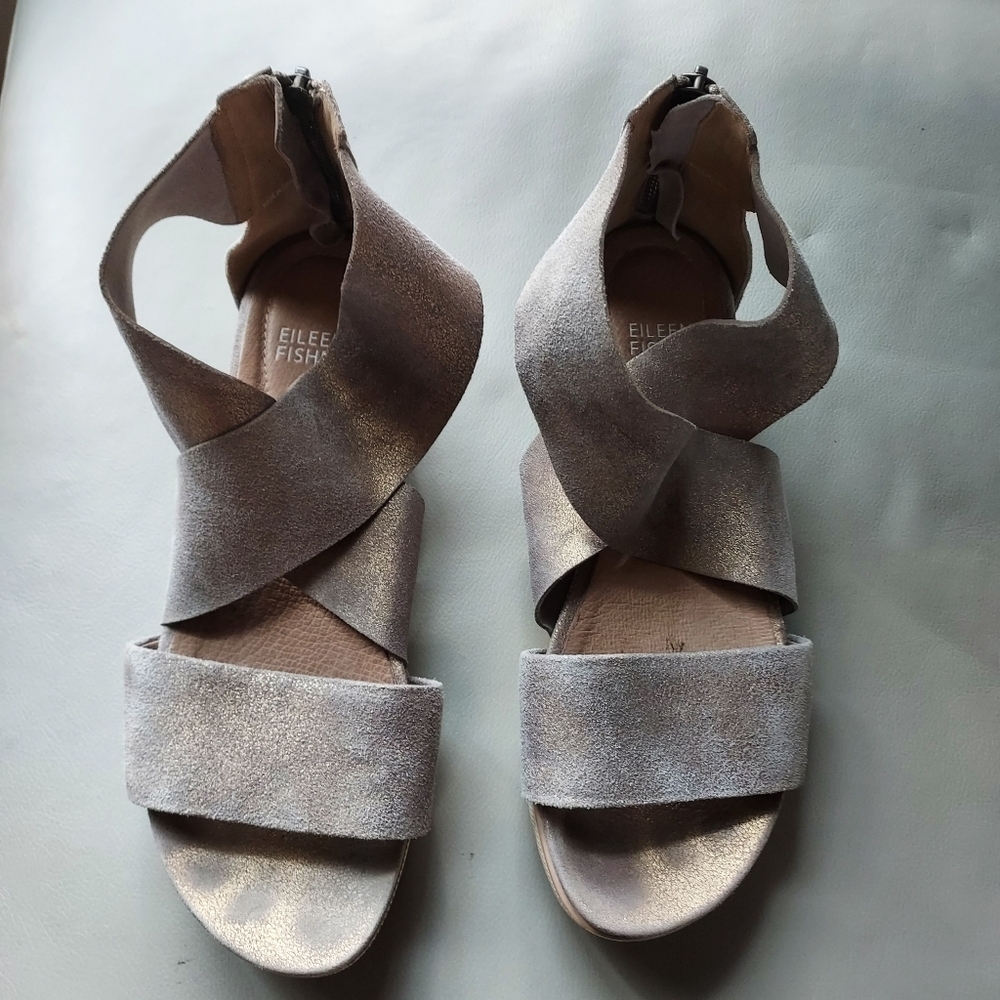Eileen Fisher Metallic Sport Platform Sandal Sz-8.5